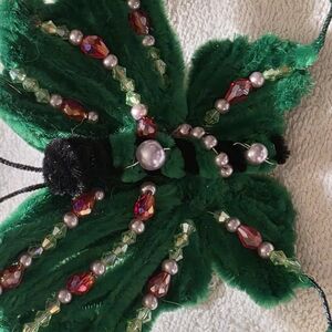 Velvety Green and Red Beaded Hair Accessory